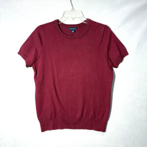 Lands End Sweater Womens M 10-12 Burgundy Maroon Short Sleeve Fine Knit Crew